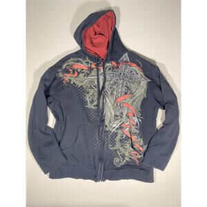 Vintage MMA Elite Men's Black Zip-Up Hoodie with Red Lining